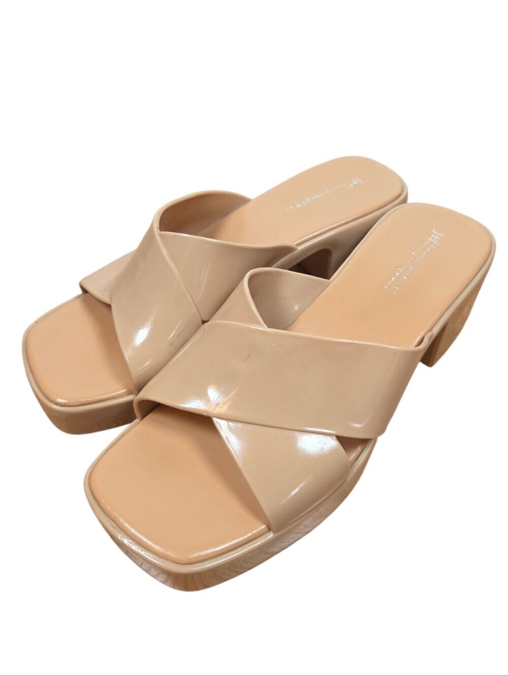 Jeffery Campbell Block Heel Sandals Womens Sz 8 Nude Jelly Slip On Comfort Boho